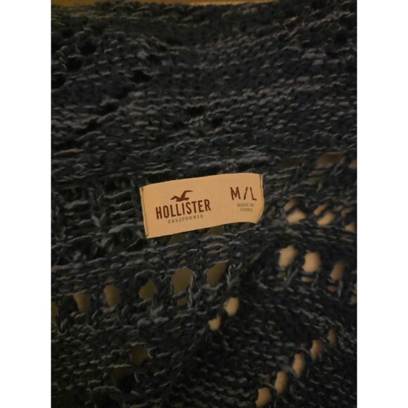 Hollister Womens M/L Open Knit Cardigan Blue Hooded Knitted Preppy Casual Y2K - Picture 3 of 8